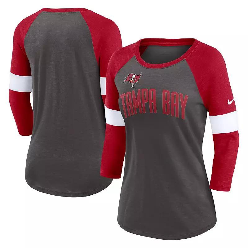 Womens Nike Tampa Bay Buccaneers Pewter/Heather Red Football Pride Raglan 3/4-Sleeve T-Shirt Product Image