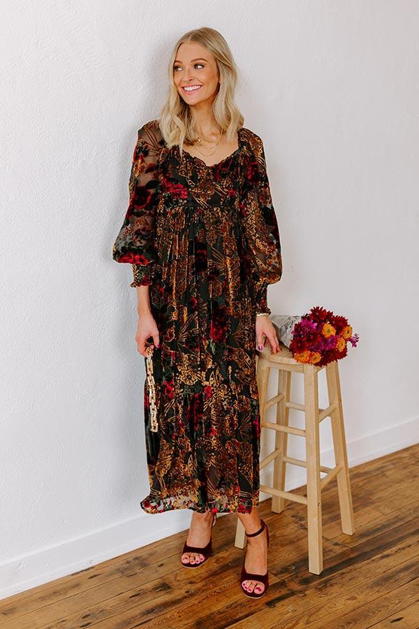 Harvest Garden Velvet Burnout Midi in Black Product Image