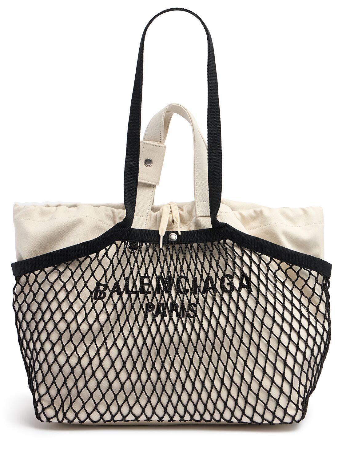 Medium 24/7 Canvas & Fishnet Tote Bags In Natural/black Product Image