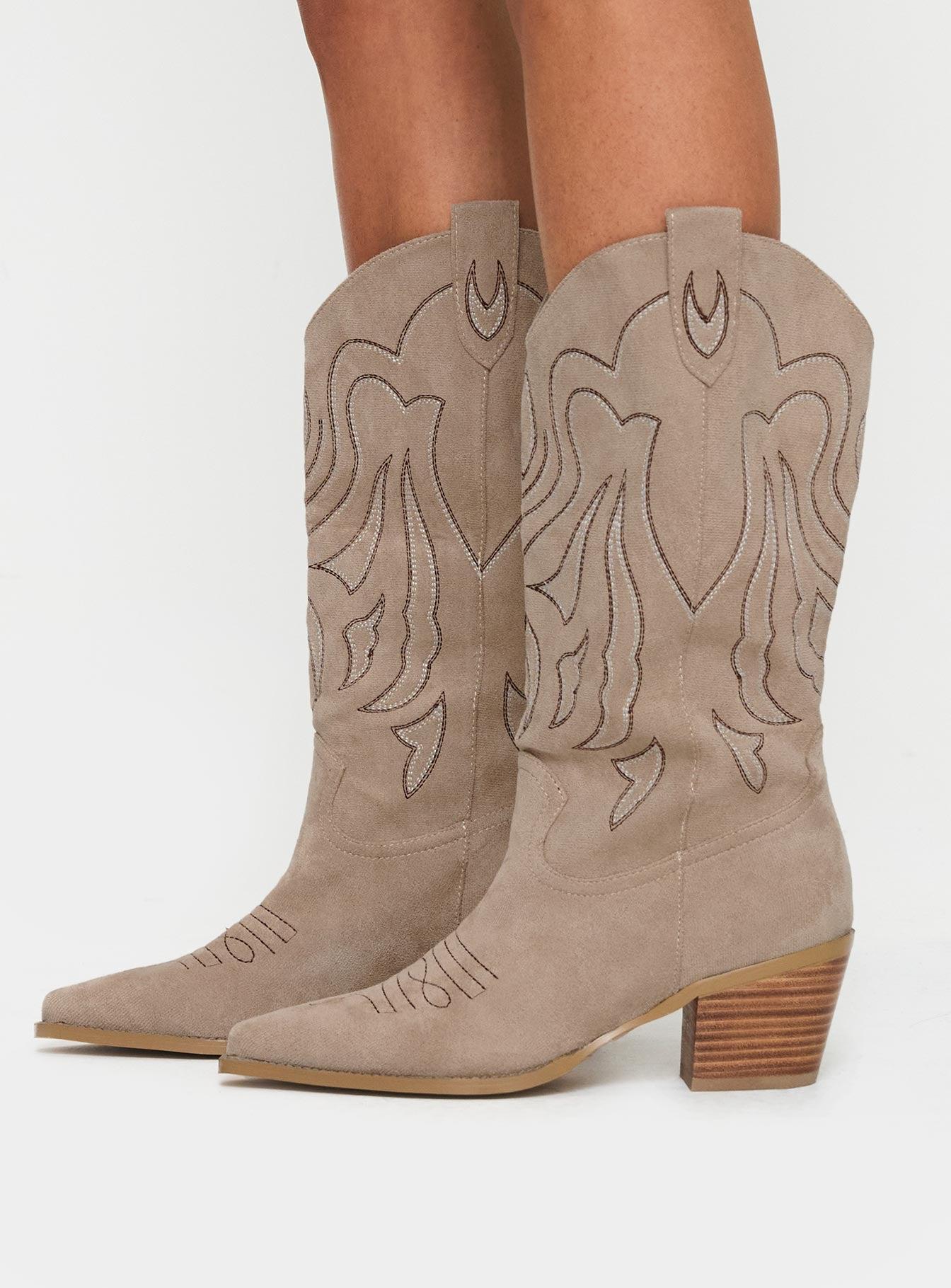 Billini Delanie Cowboy Boots Taupe Faux Suede Product Image