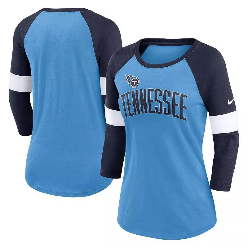 Womens Nike Tennessee Titans Blue/Heather Navy Football Pride Raglan 3/4-Sleeve T-Shirt Product Image