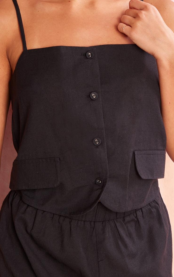 Black Linen Strappy Button Down Romper Product Image