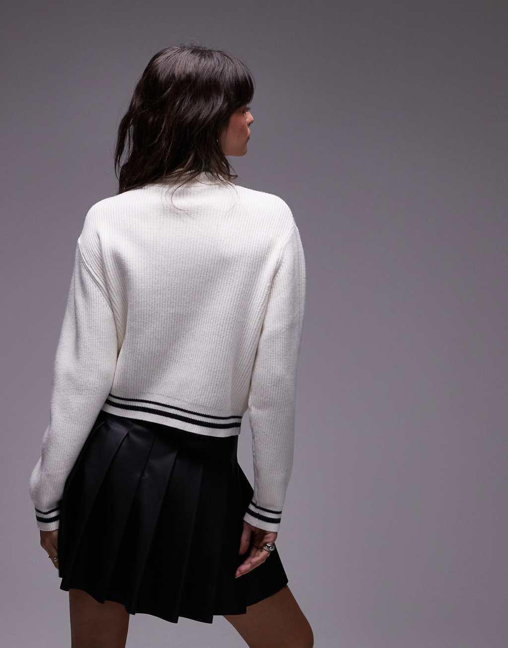 Mango half zip tipped sweater in white Product Image