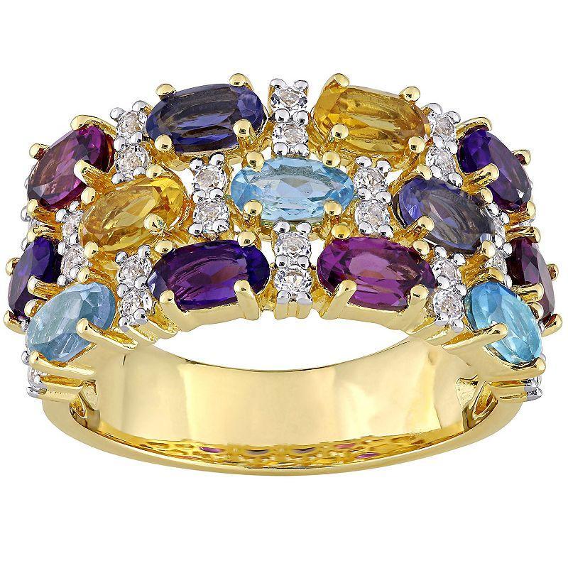 Stella Grace 18k Gold Over Silver Multi-Gemstone Triple Row Ring, Womens Gold Tone Product Image