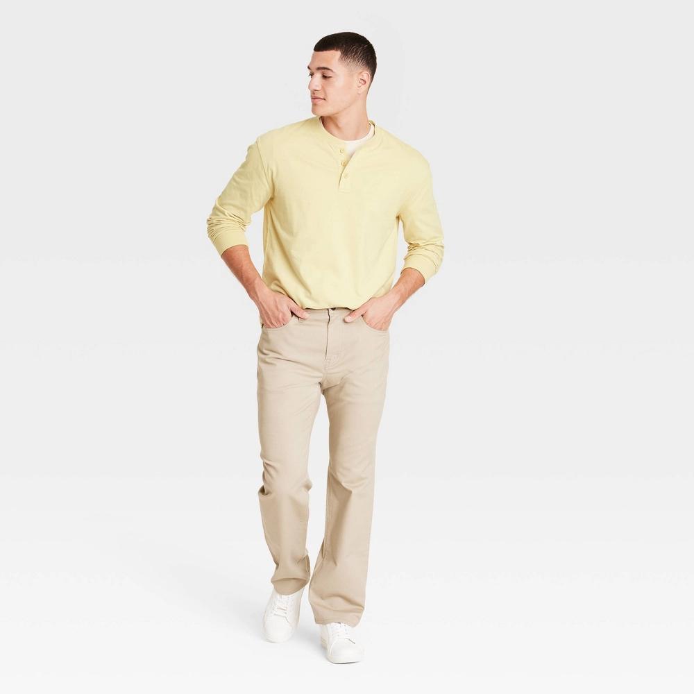 Men's Long Sleeve Henley T-Shirt - Goodfellow & Co™ Yellow L Product Image