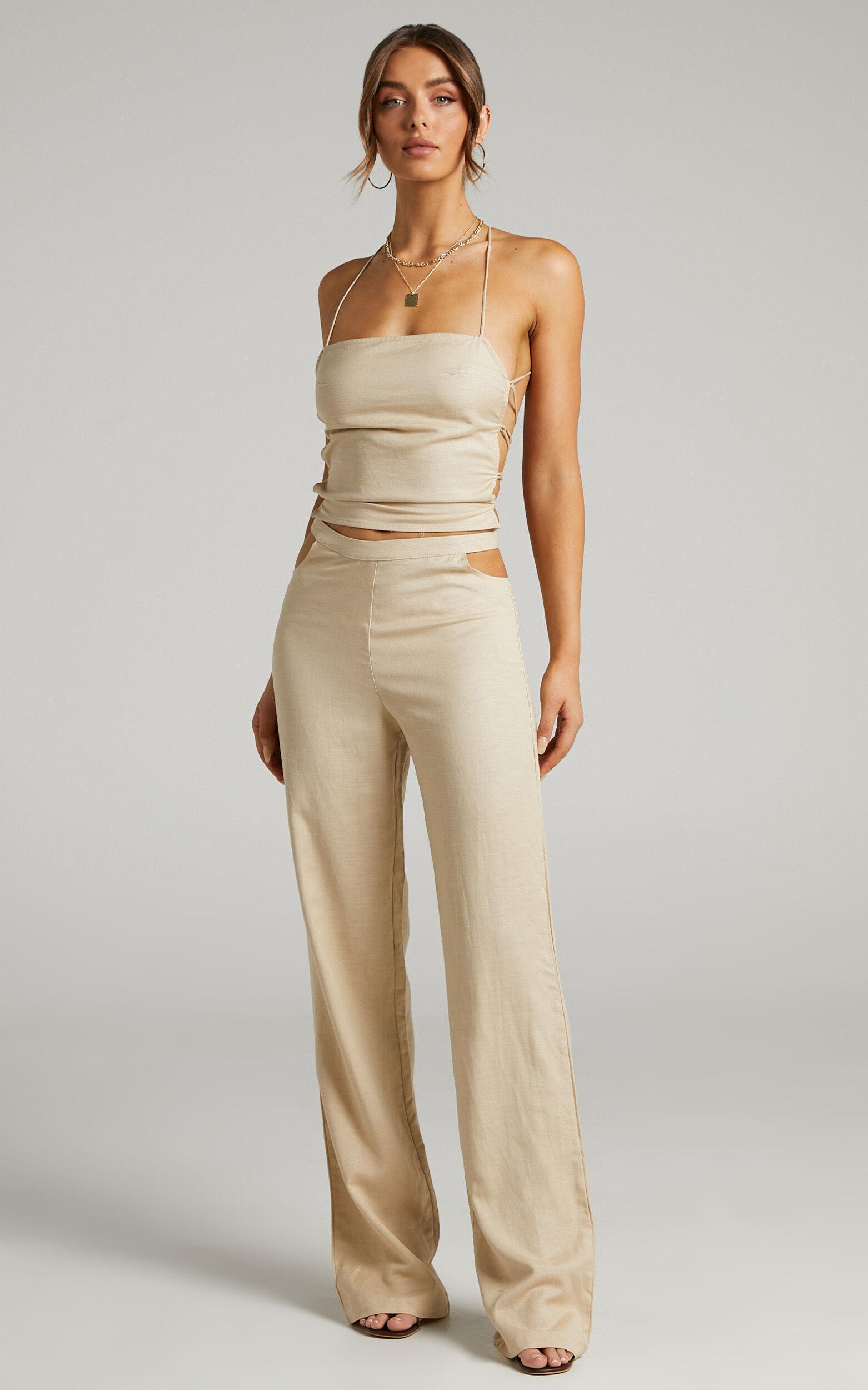 LIONESS - Mid Rise Giza Cut Out Pant in Wheat Product Image