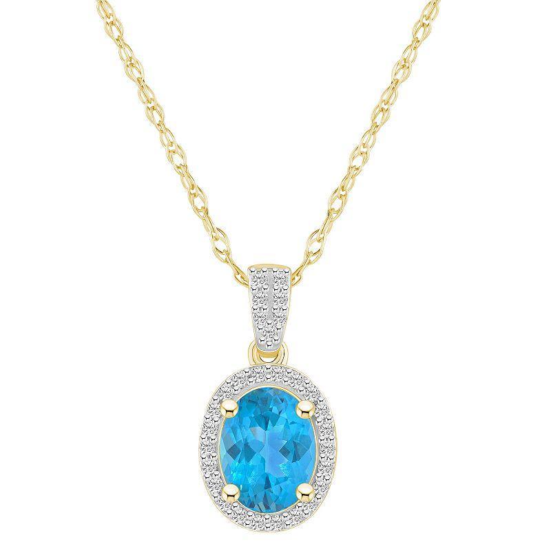 Celebration Gems 10k Gold Oval Gemstone & Lab-Created White Sapphire Halo Pendant Necklace, Womens Blue Product Image