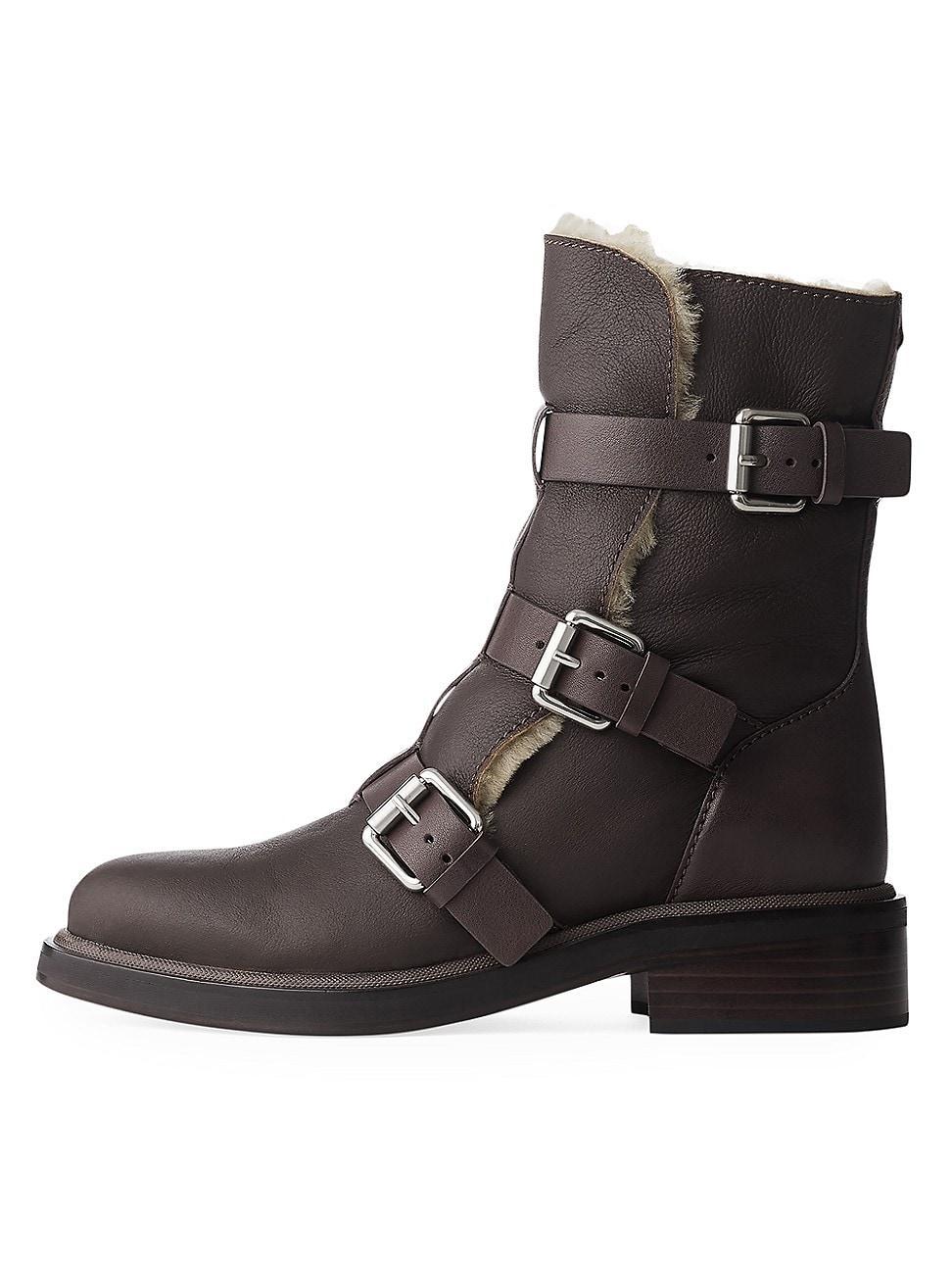 Womens Leather Buckled Moto Boots Product Image