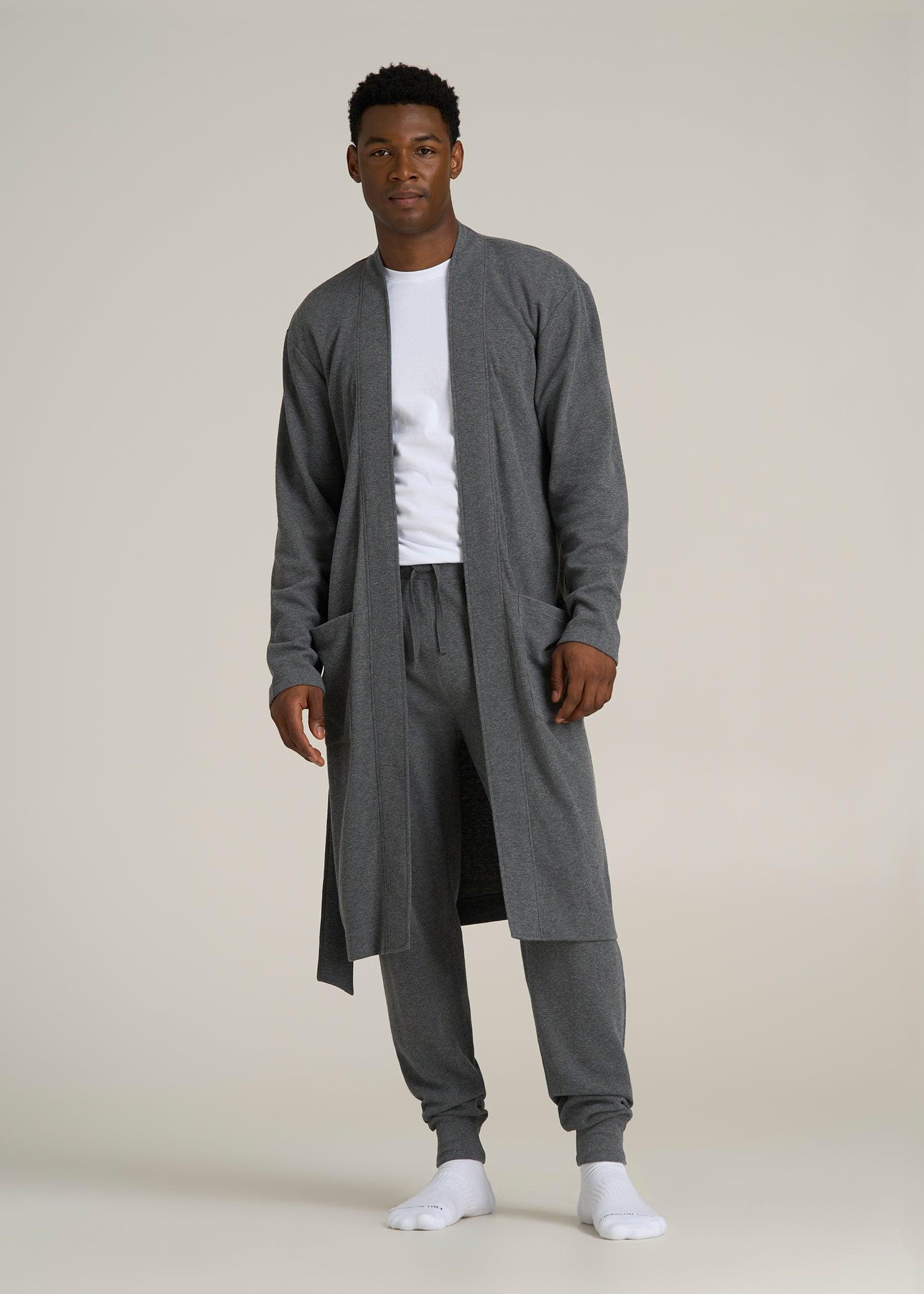 Waffle-Knit Lounge Robe for Tall Men in Stone Grey Mix Product Image