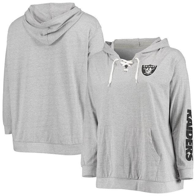 Womens Fanatics Branded Heathered Gray Las Vegas Raiders Plus Size Lace-Up Pullover Hoodie Product Image