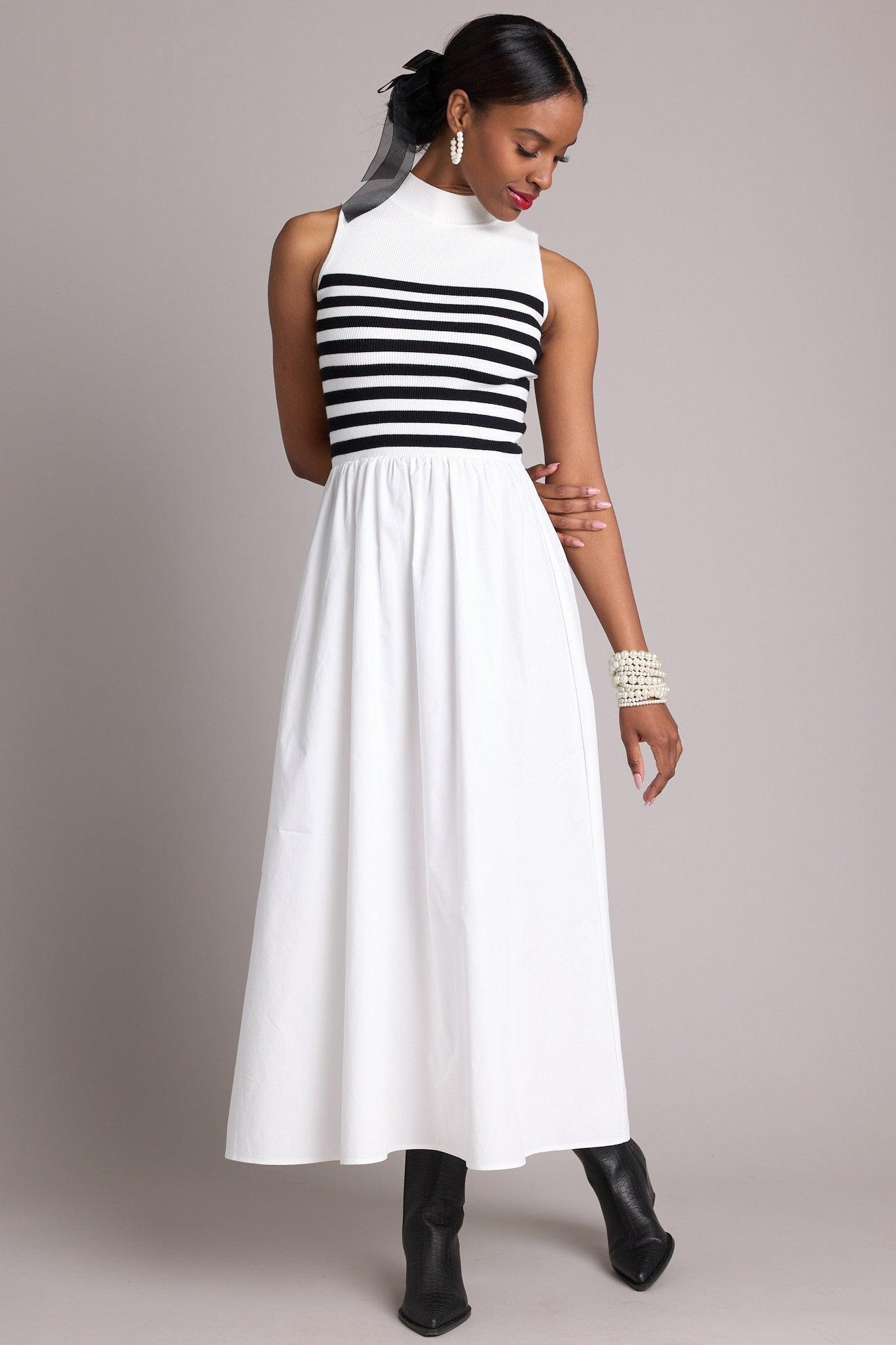 Timeless Treasures White Sleeveless Striped Maxi Dress Product Image