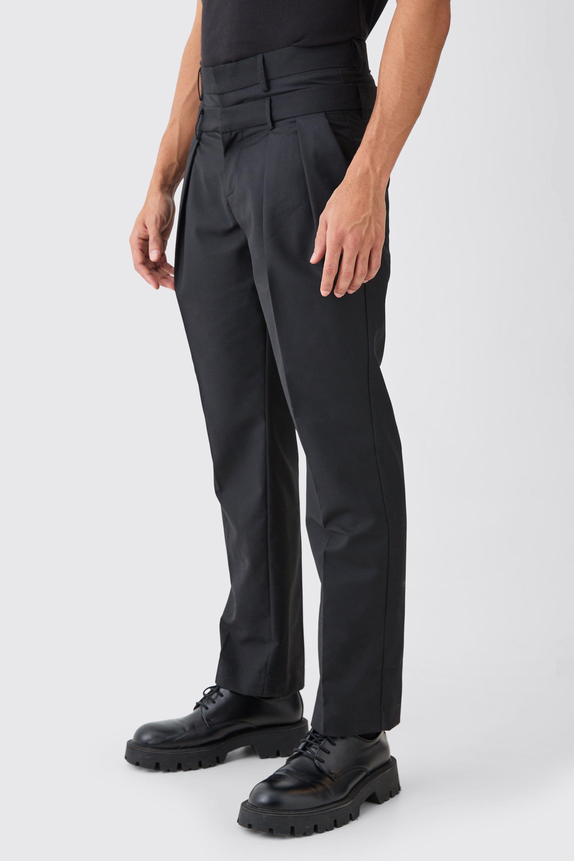 Tailored Double Waistband Straight Trousers | boohooMAN USA Product Image