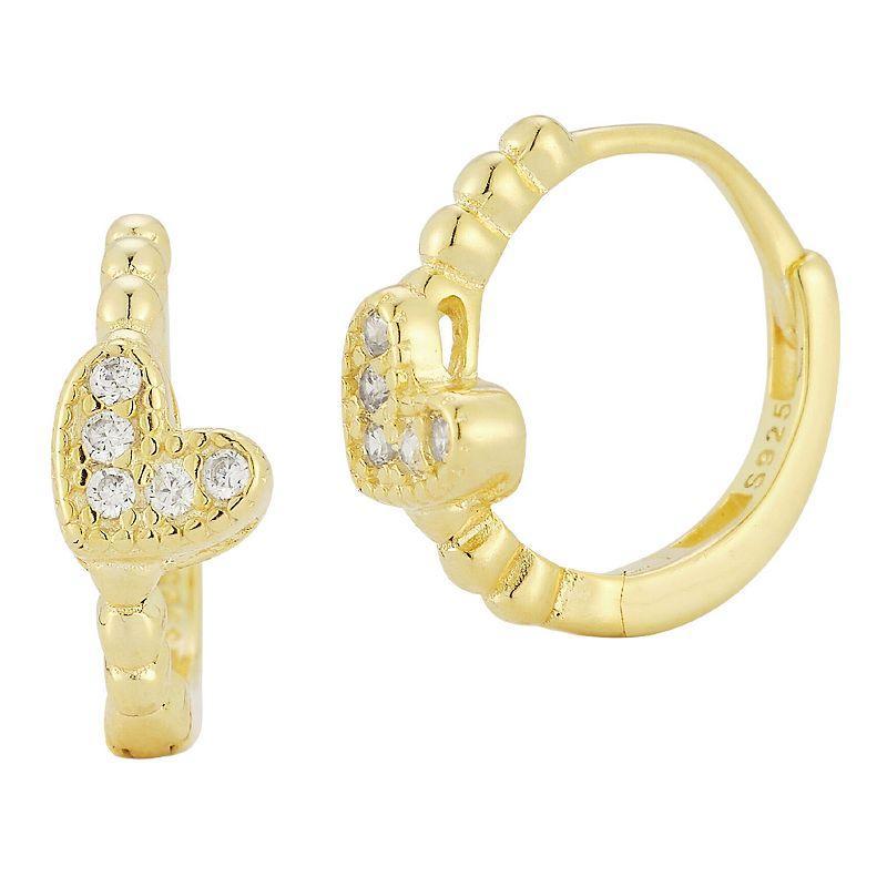 Sunkissed Sterling Cubic Zirconia Heart Huggie Hoop Earrings, Womens, Gold Tone Product Image