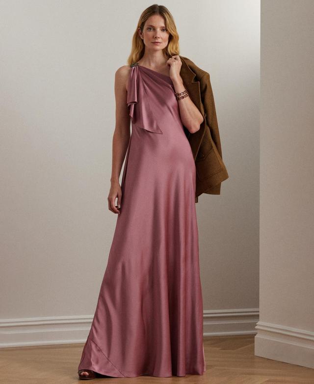 Lauren Ralph Lauren Satin Charmeuse One-Shoulder Gown (Lighthouse ) Women's Dress Product Image