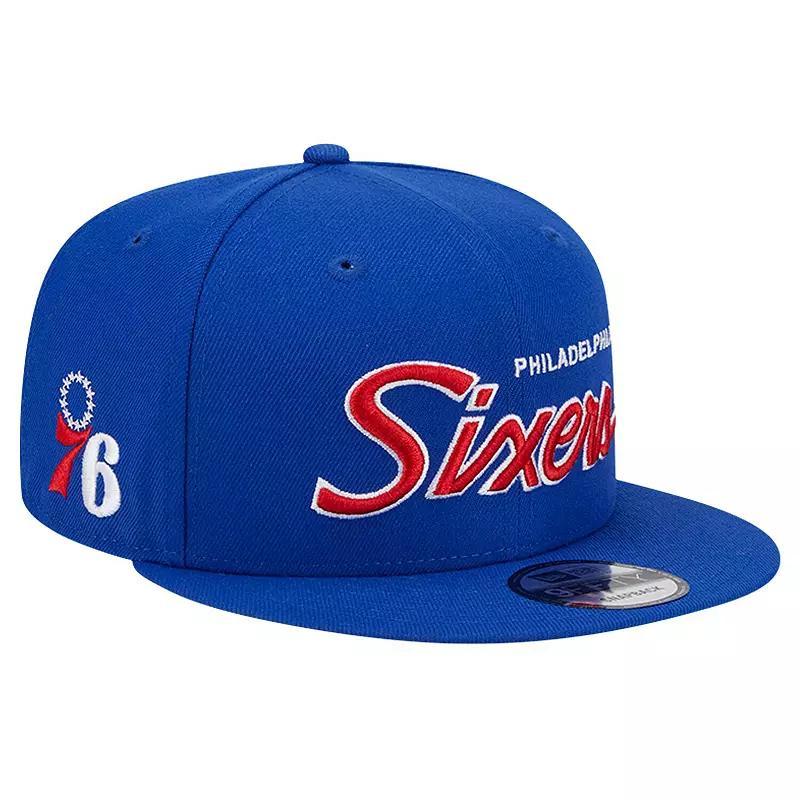 Mens New Era Royal Philadelphia 76ers Evergreen Script Side Patch 9FIFTY Snapback Hat Product Image