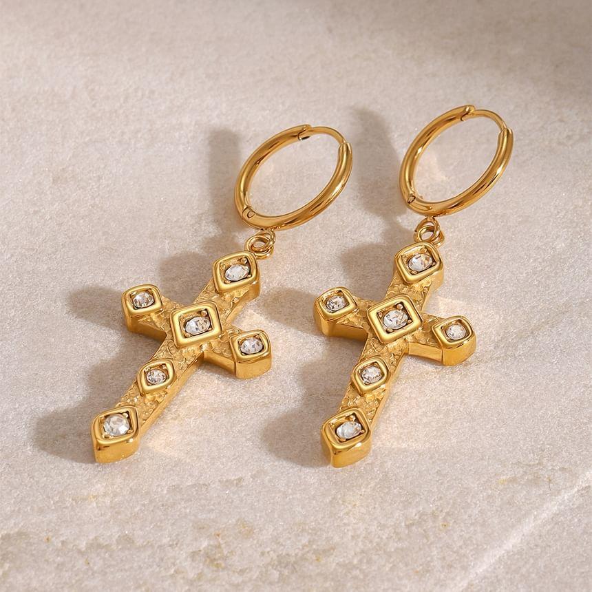 Rhinestone Cross Drop Earring Product Image