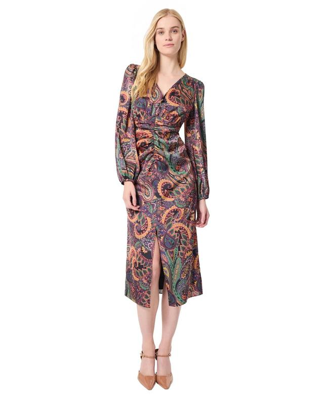 Jones New York Womens Printed Shirred-Front Long-Sleeve Dress Product Image