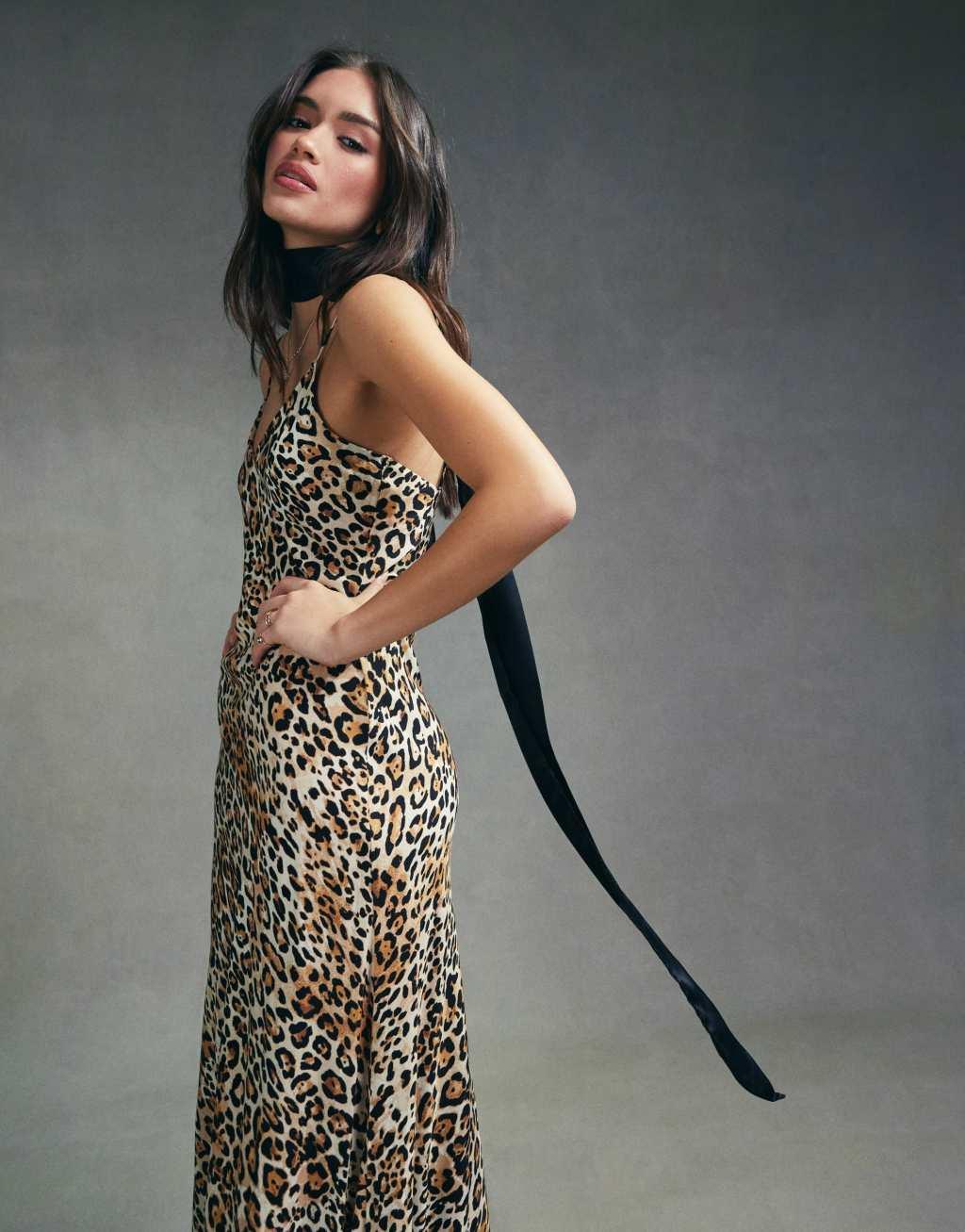 ASOS DESIGN high apex maxi slip dress in spun in animal print Product Image