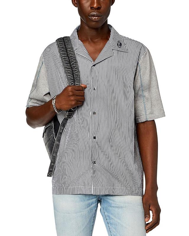 Mens S-Trucker Striped Cotton Poplin Bowling Shirt Product Image