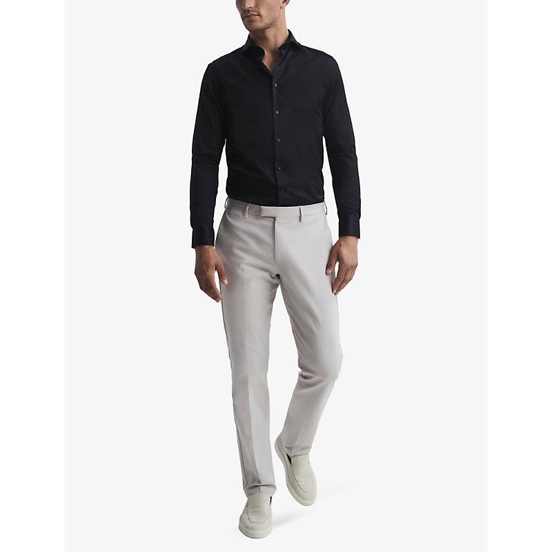 REISS Storm Slim Fit Two Fold Twill Shirt In Black Product Image