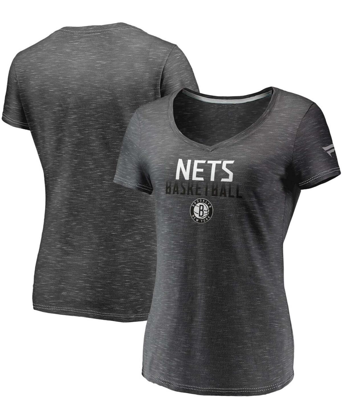 Womens Fanatics Branded Charcoal Brooklyn Nets Double-Fade Space-Dye V-Neck T-Shirt Product Image