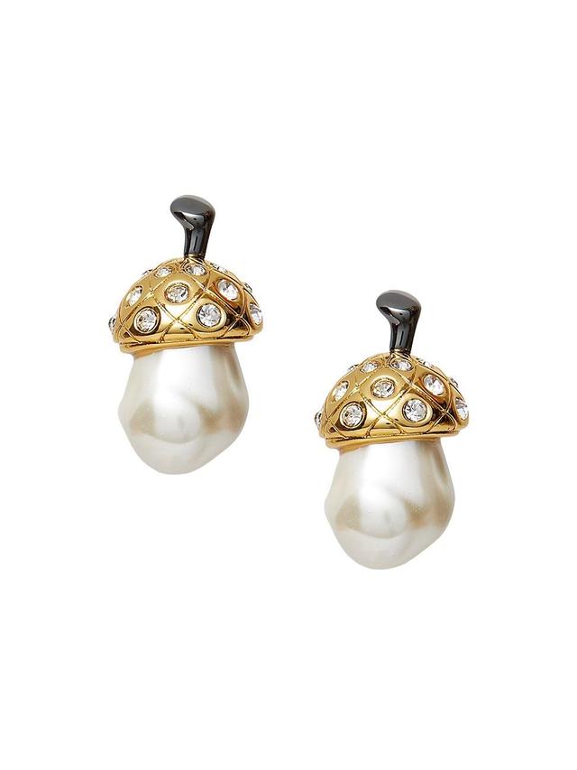 Womens Acorn Button Goldtone, Baroque Pearl & Crystal Earrings Product Image