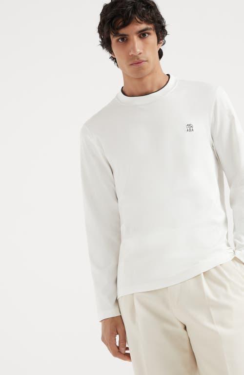 BRUNELLO CUCINELLI Cotton Jersey Long Sleeve Crew Neck T-shirt With Logo And Faux-layering In White product image