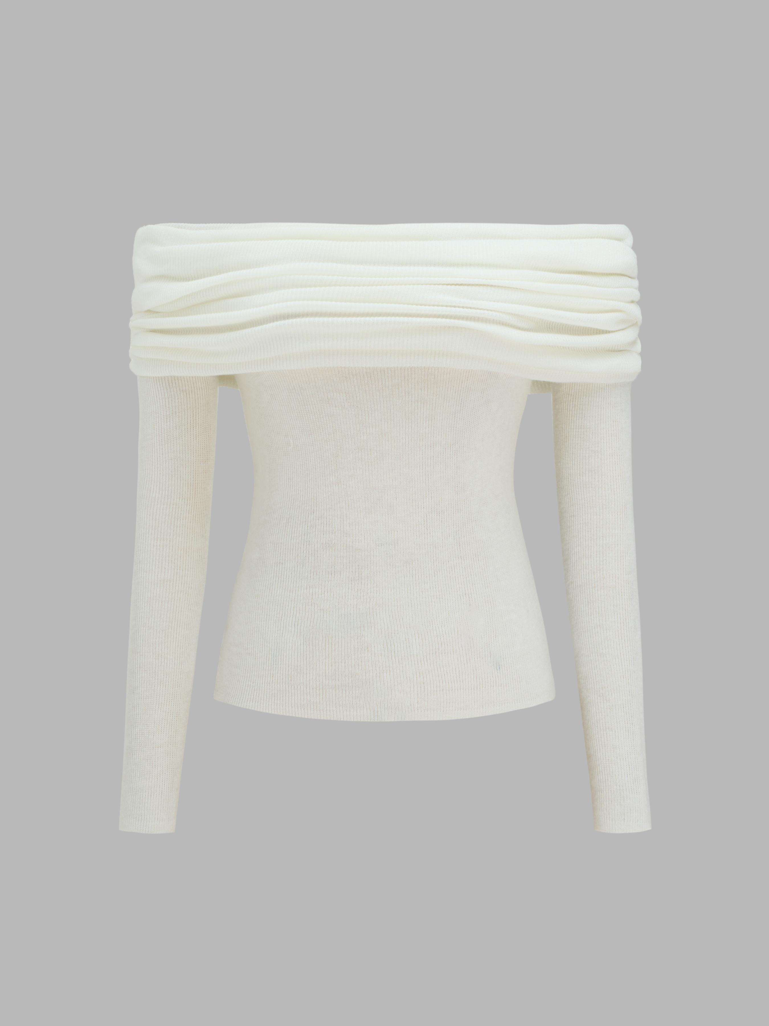 Wool-blend Off-shoulder Ruched Knit Long Sleeve Top Product Image