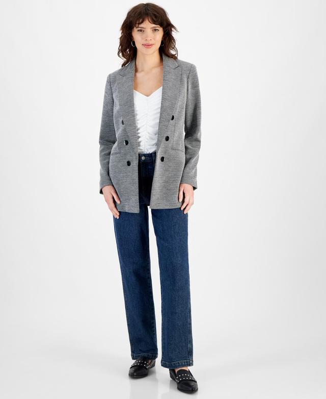 Bar Iii Womens Herringbone Open-Front Faux-Button Blazer, Created for Macys - Black Product Image