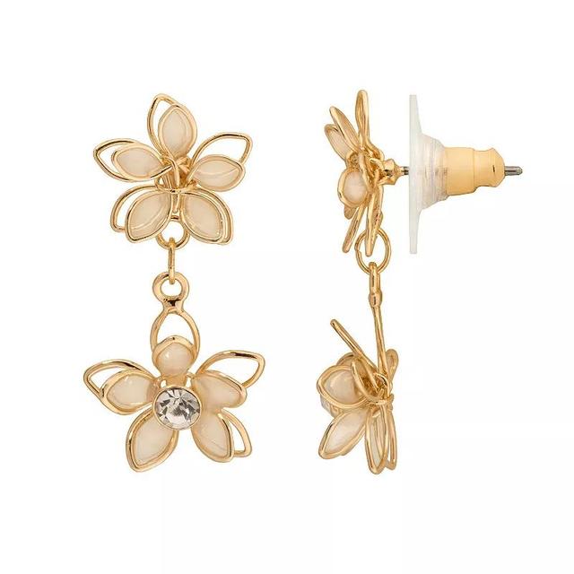 LC Lauren Conrad Crystal Flower Double Drop Earrings, Womens, Clear Product Image