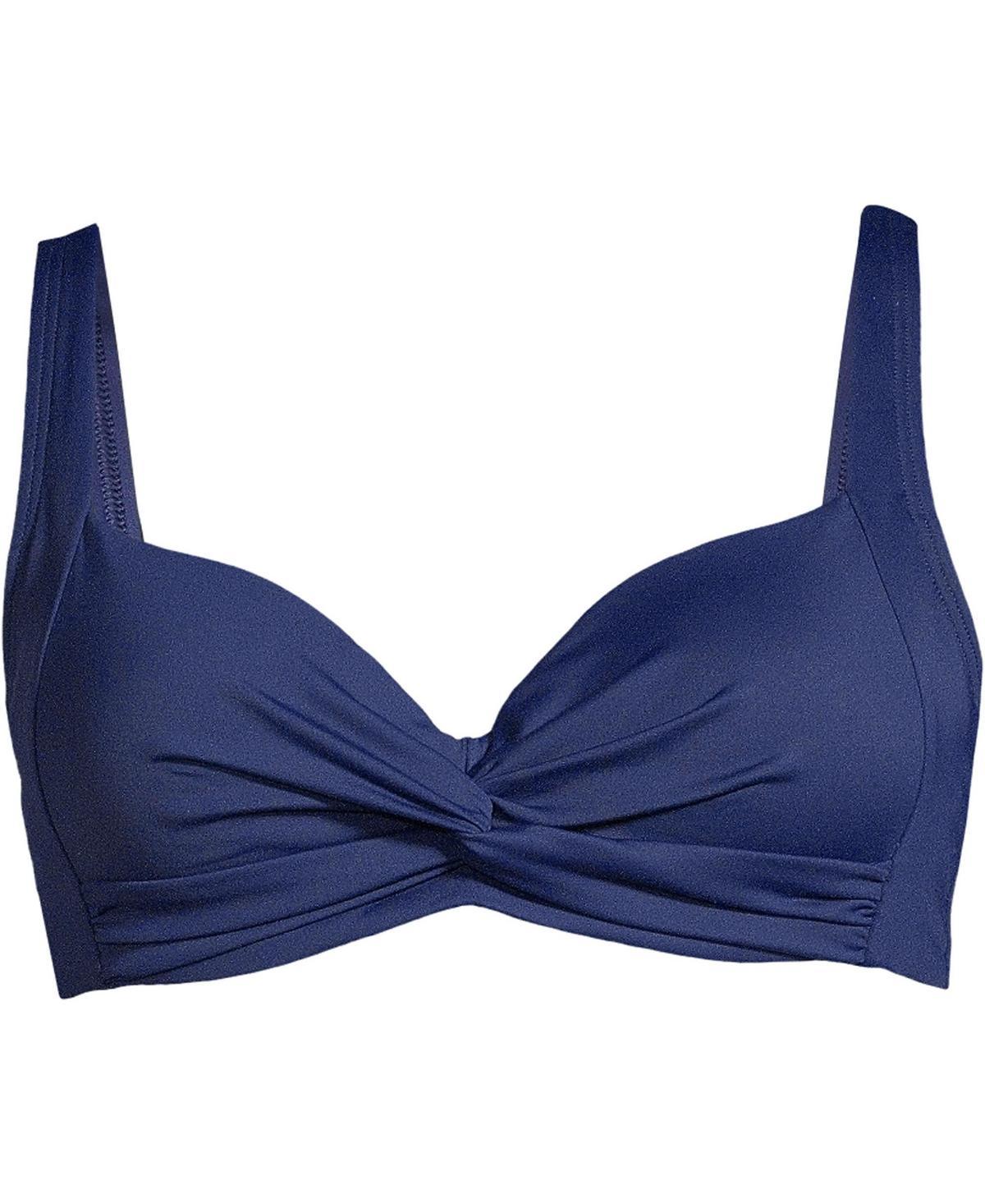 Plus Size Lands End Womens Twist-Front Underwire DDD-Cup Bikini Top Deep Blue Product Image