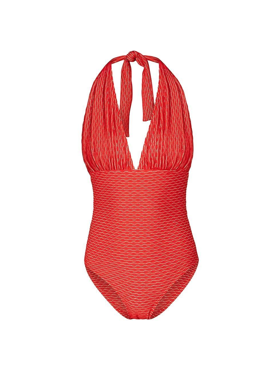 Womens Striped Halter One-Piece Swimsuit Product Image