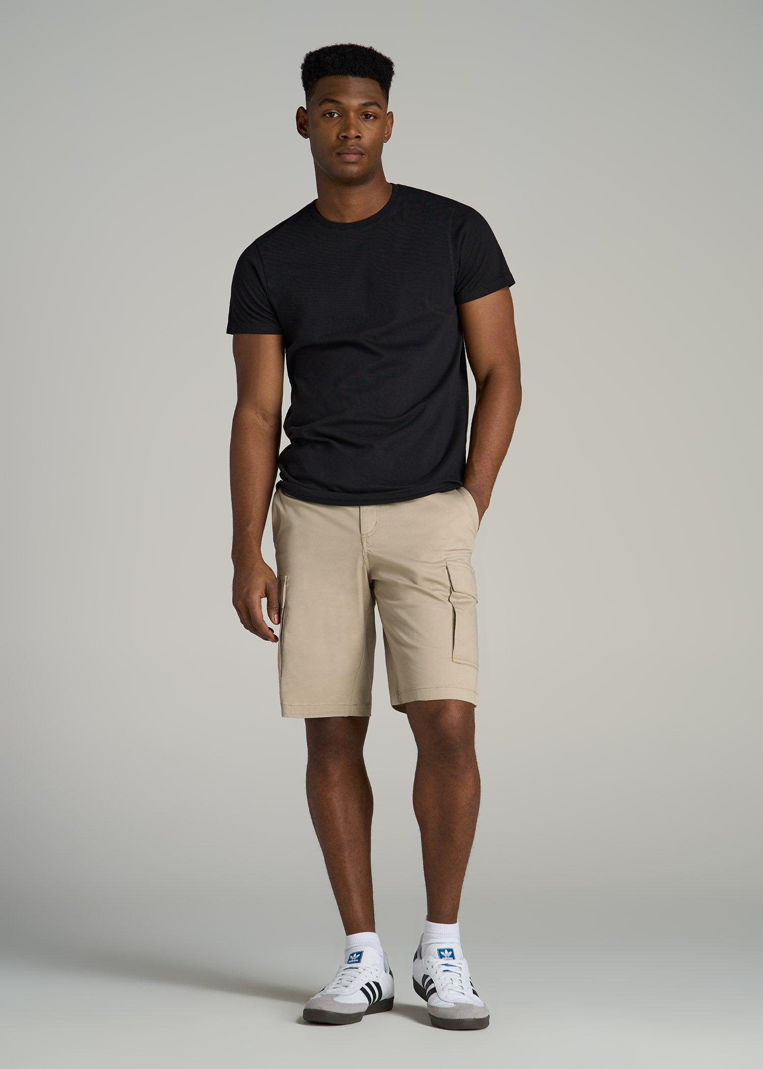 Stretch Twill Cargo Shorts for Tall Men in Light Khaki Product Image