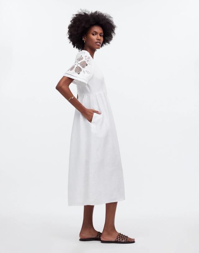 Cassie Button-Front Midi Dress in Embroidered Linen Product Image