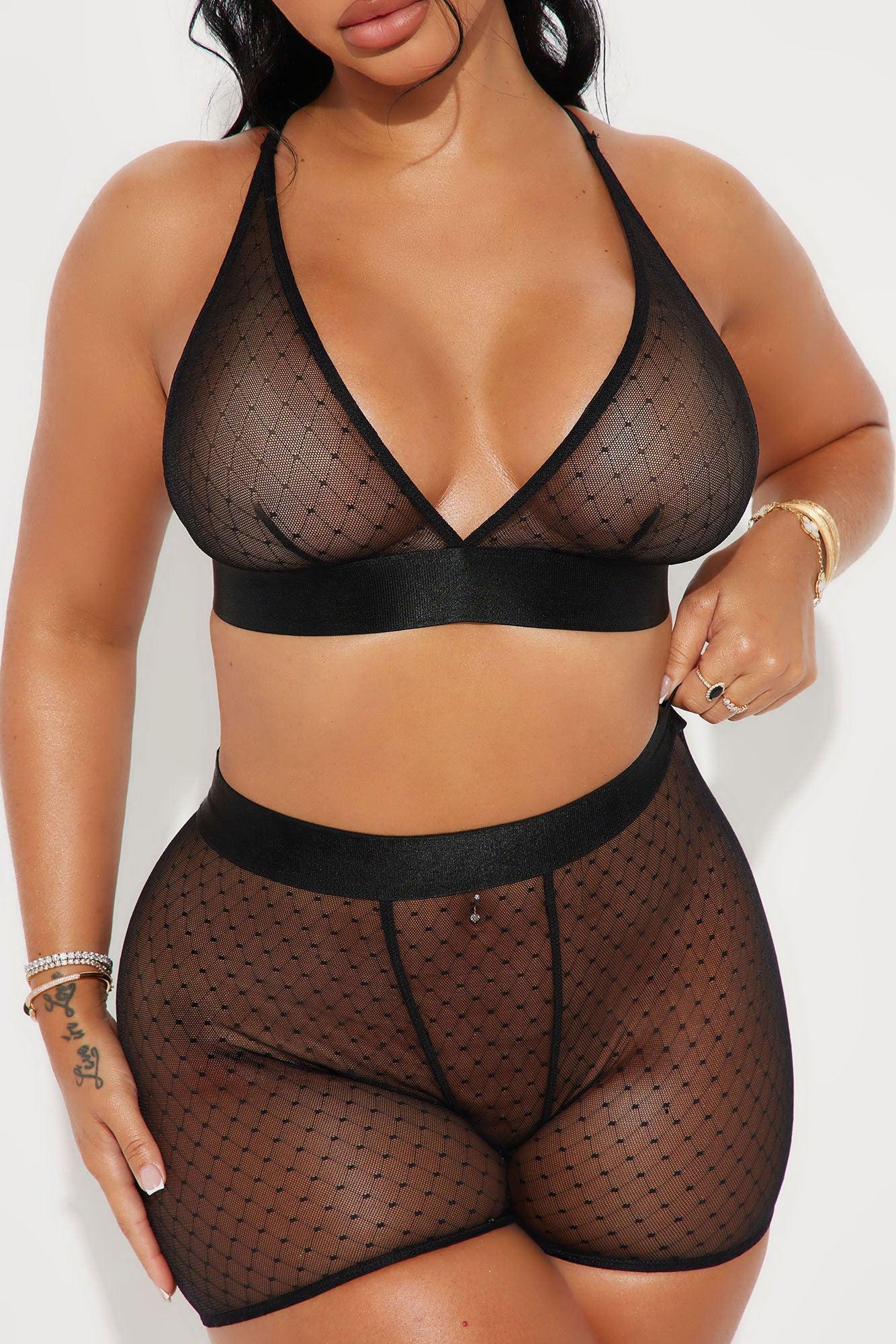 Cute But Casual Bralette Boxer 2 Piece Set - Black Product Image