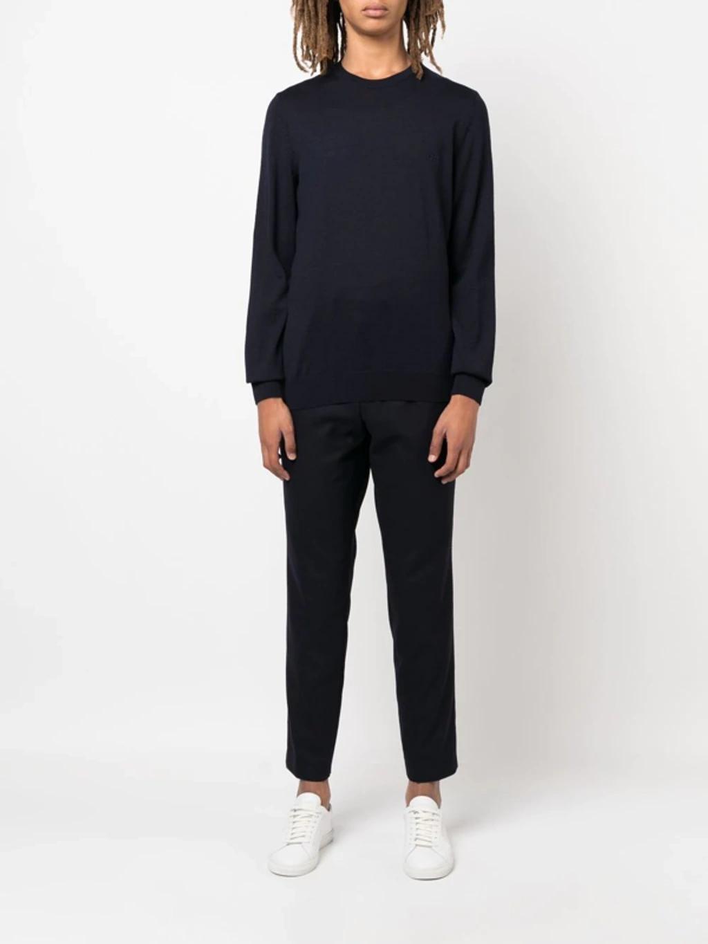 HUGO BOSS Crewneck Virgin Wool Jumper In Blue Product Image