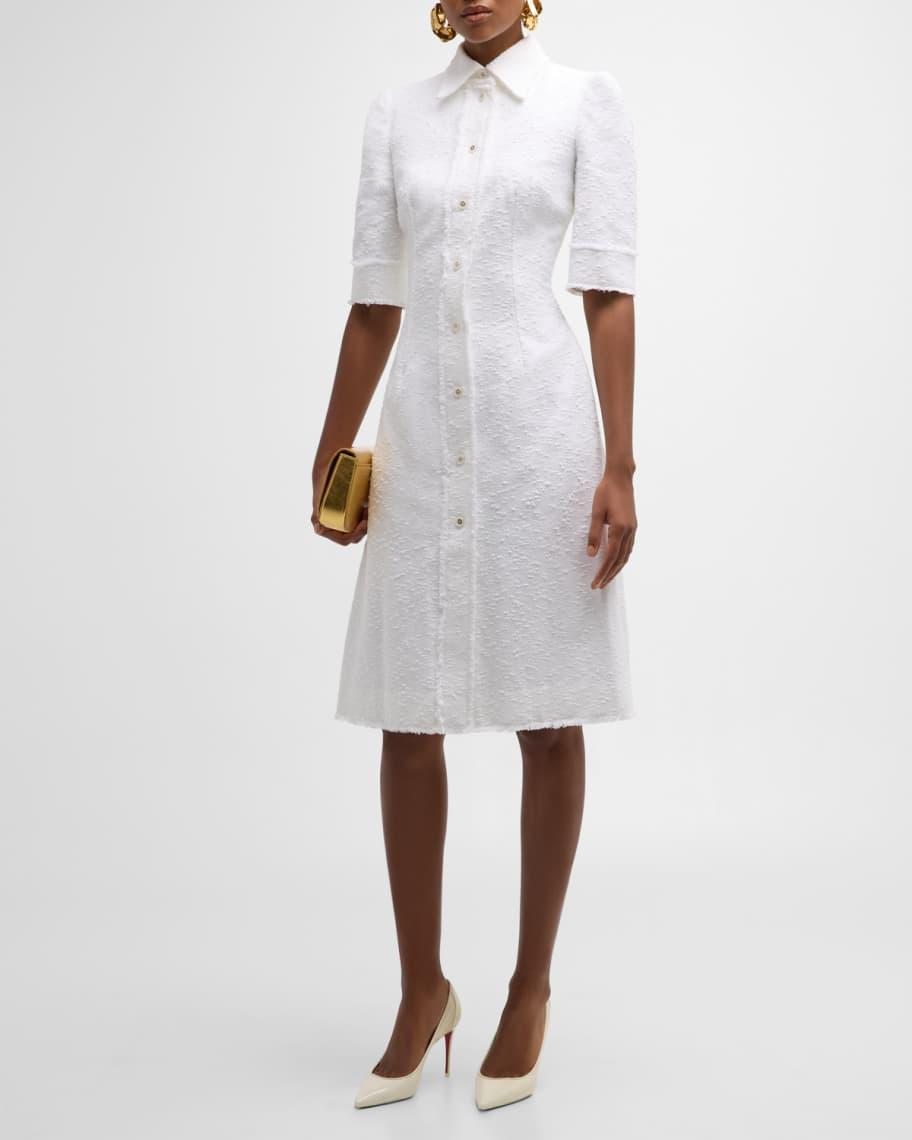 Short-Sleeve Boucle A-Line Midi Shirtdress Product Image