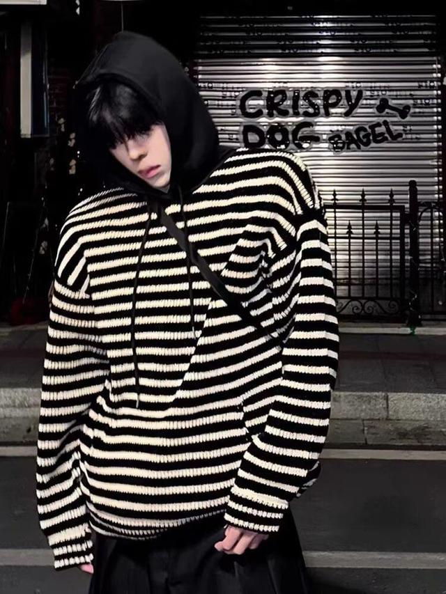 Striped Hood Sweater Product Image