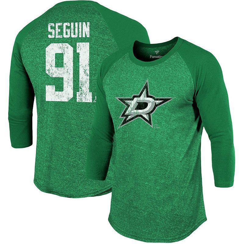 Mens Fanatics Branded Tyler Seguin Kelly Green Dallas Stars Name & Number Tri-Blend Raglan 3/4-Sleeve T-Shirt Product Image