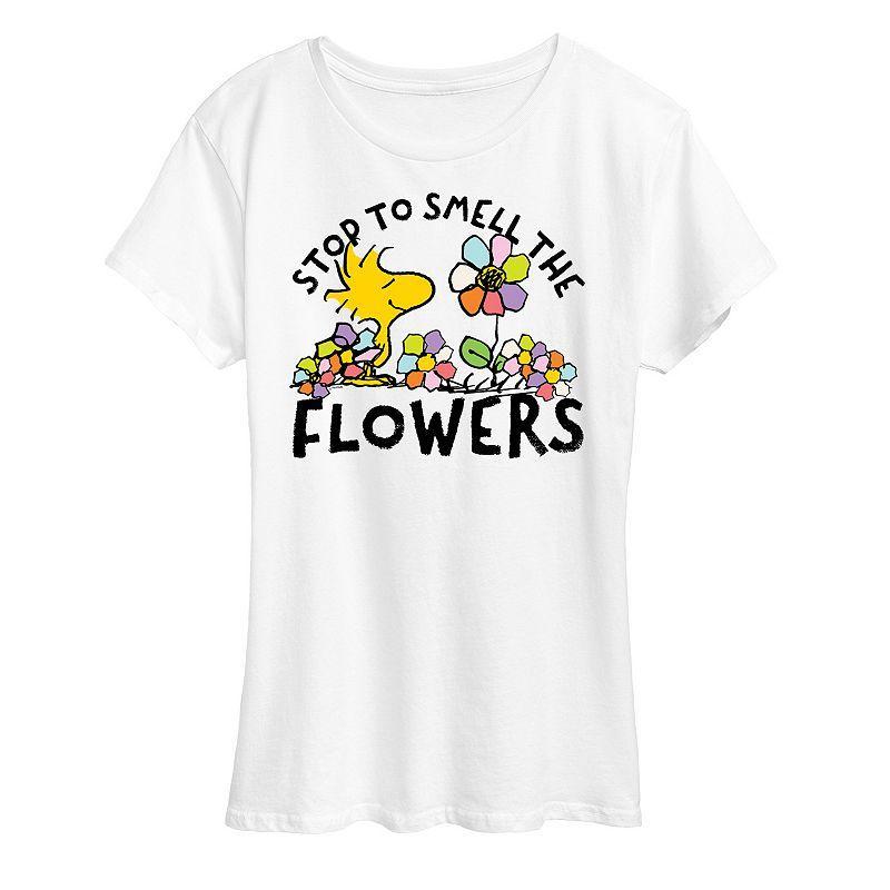 Womens Peanuts Woodstock Smell The Flowers Graphic Tee Product Image