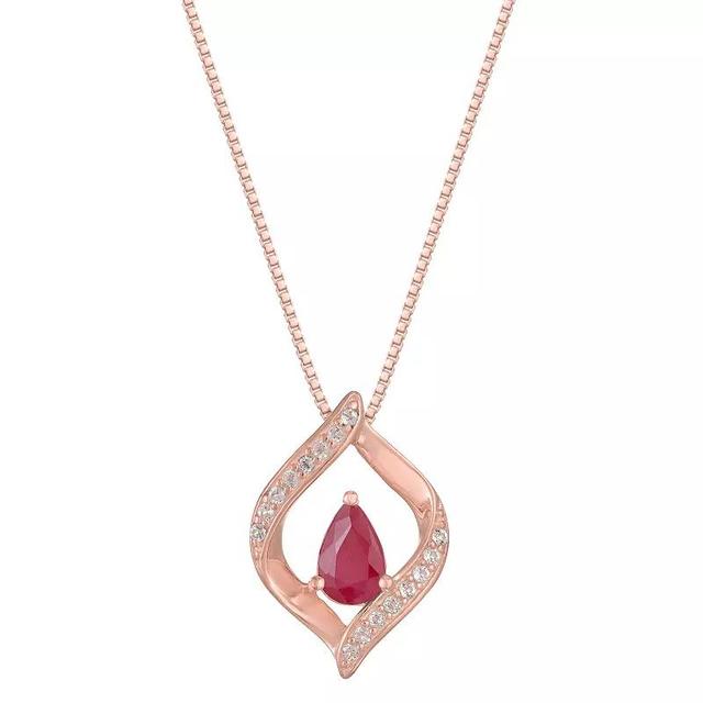 Gemminded 10k Rose Gold Ruby & Diamond Accented Pendant Necklace, Womens Product Image