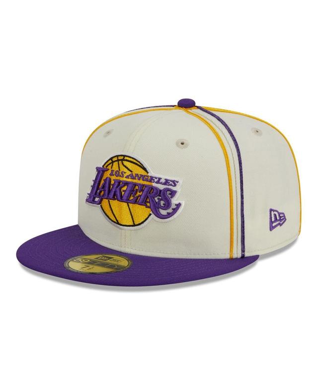 Mens New Era Cream Los Angeles Lakers Piping 2-Tone 59FIFTY Fitted Hat - Cream Product Image