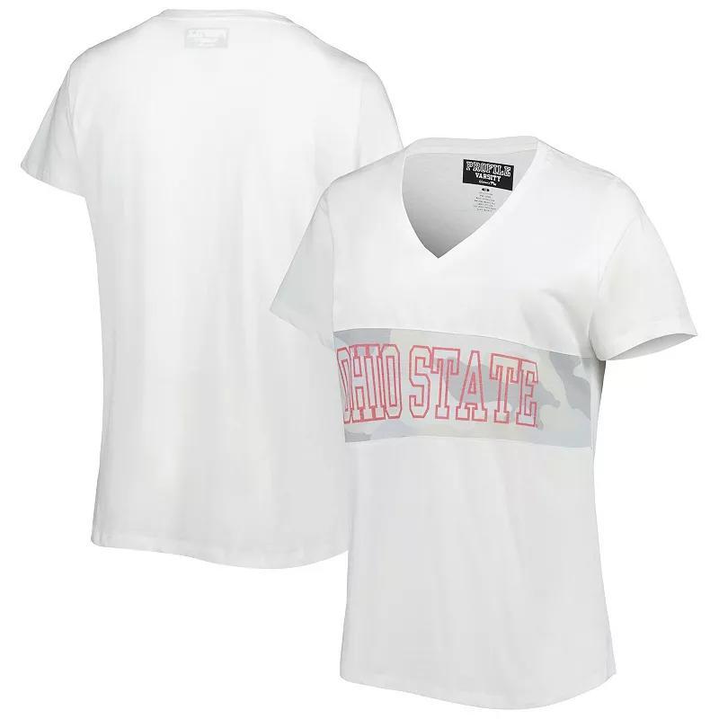 Womens /Arctic Camo Ohio State Buckeyes Plus Size Pieced Body V-Neck T-Shirt Product Image