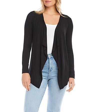 Karen Kane Knit Shawl Collar Long Sleeve Asymmetrical Hem Drape Open Front Poppy Cardigan Product Image