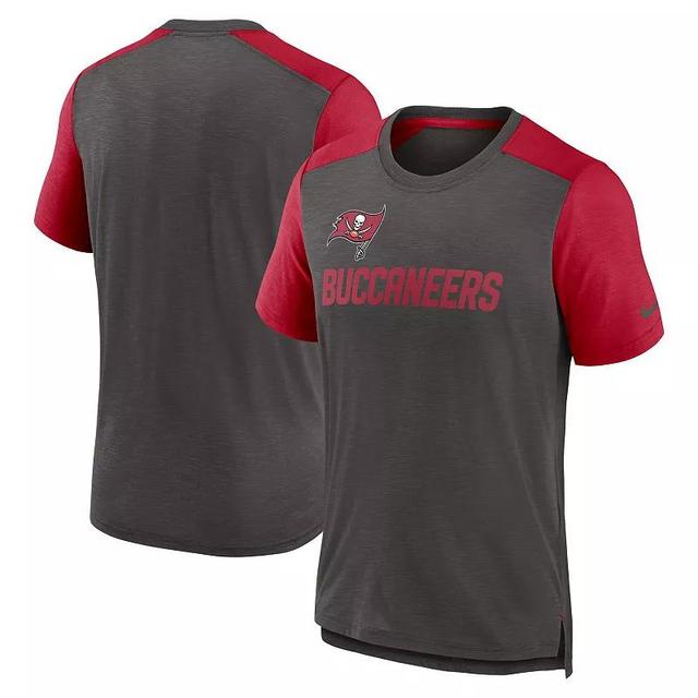 Mens Nike Heathered Pewter/Heathered Red Tampa Bay Buccaneers Color Block Team Name T-Shirt Product Image