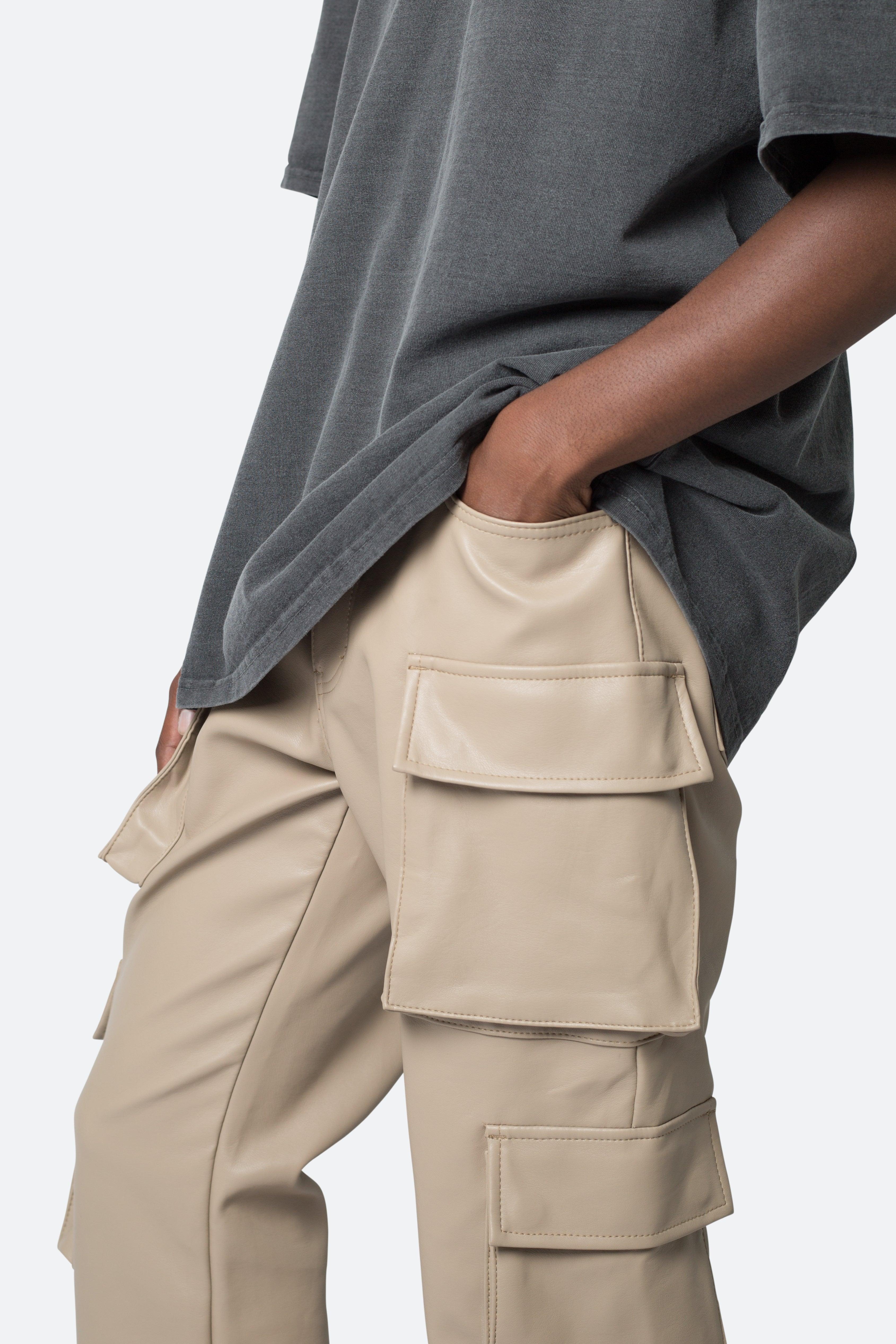 Leather Double Snap Cargo Pants - Khaki Product Image