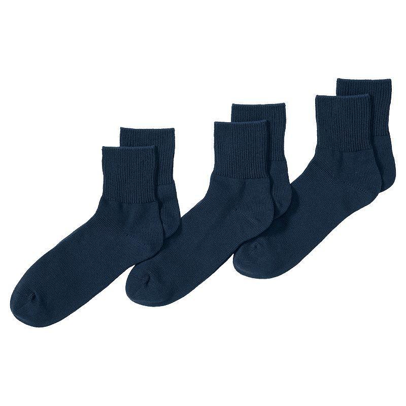 Mens Lands End 3-Pack Cotton Rib Quarter-Crew Socks Radiant Blue Product Image