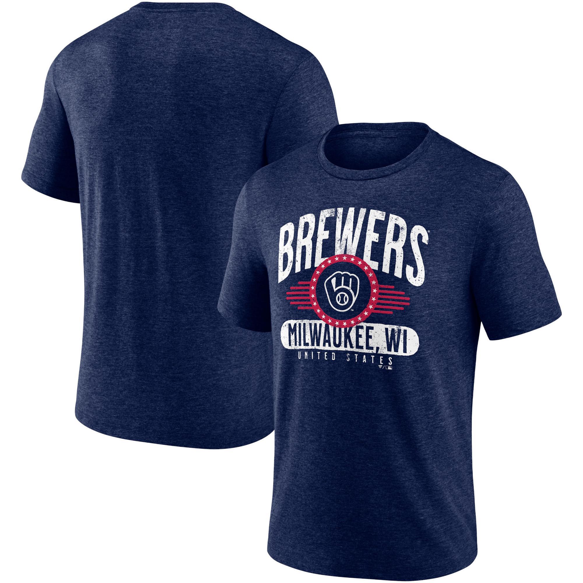 Mens Fanatics Branded Heathered Milwaukee Brewers Badge of Honor Tri-Blend T-Shirt Blue Product Image