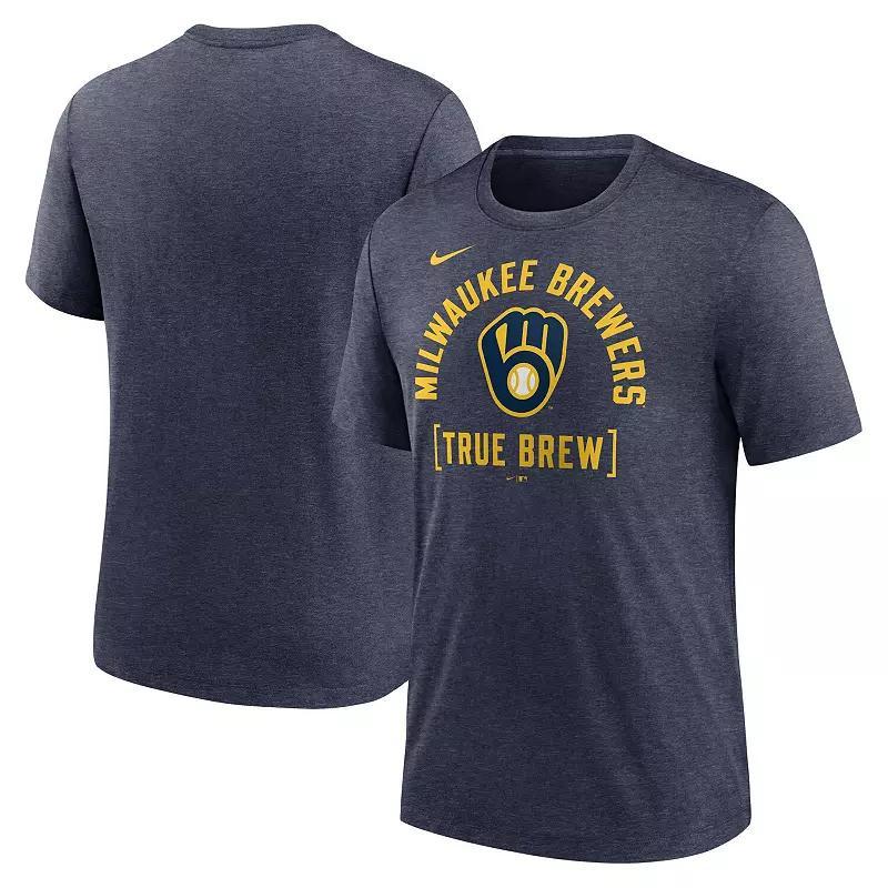 Mens Nike Heather Milwaukee Brewers Swing Big Tri-Blend T-Shirt Blue Product Image