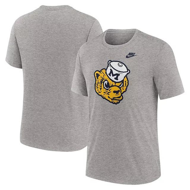 Mens Nike Heather Gray Michigan Wolverines Blitz Evergreen Legacy Primary Tri-Blend T-Shirt Product Image